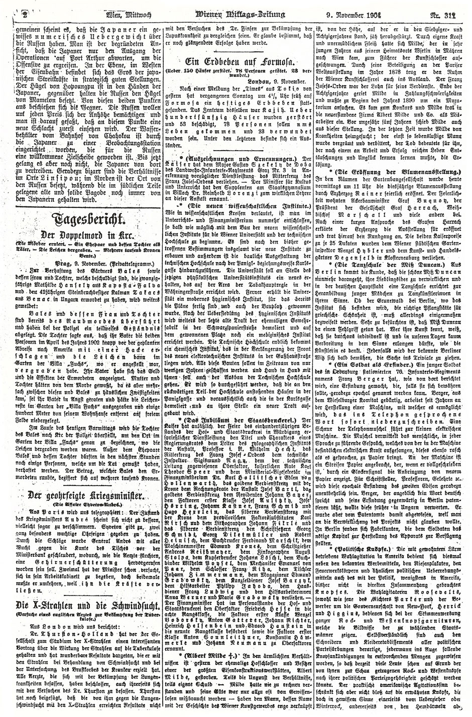 Wiener Mittags-Zeitung, 9. November 1904; Folgeseite