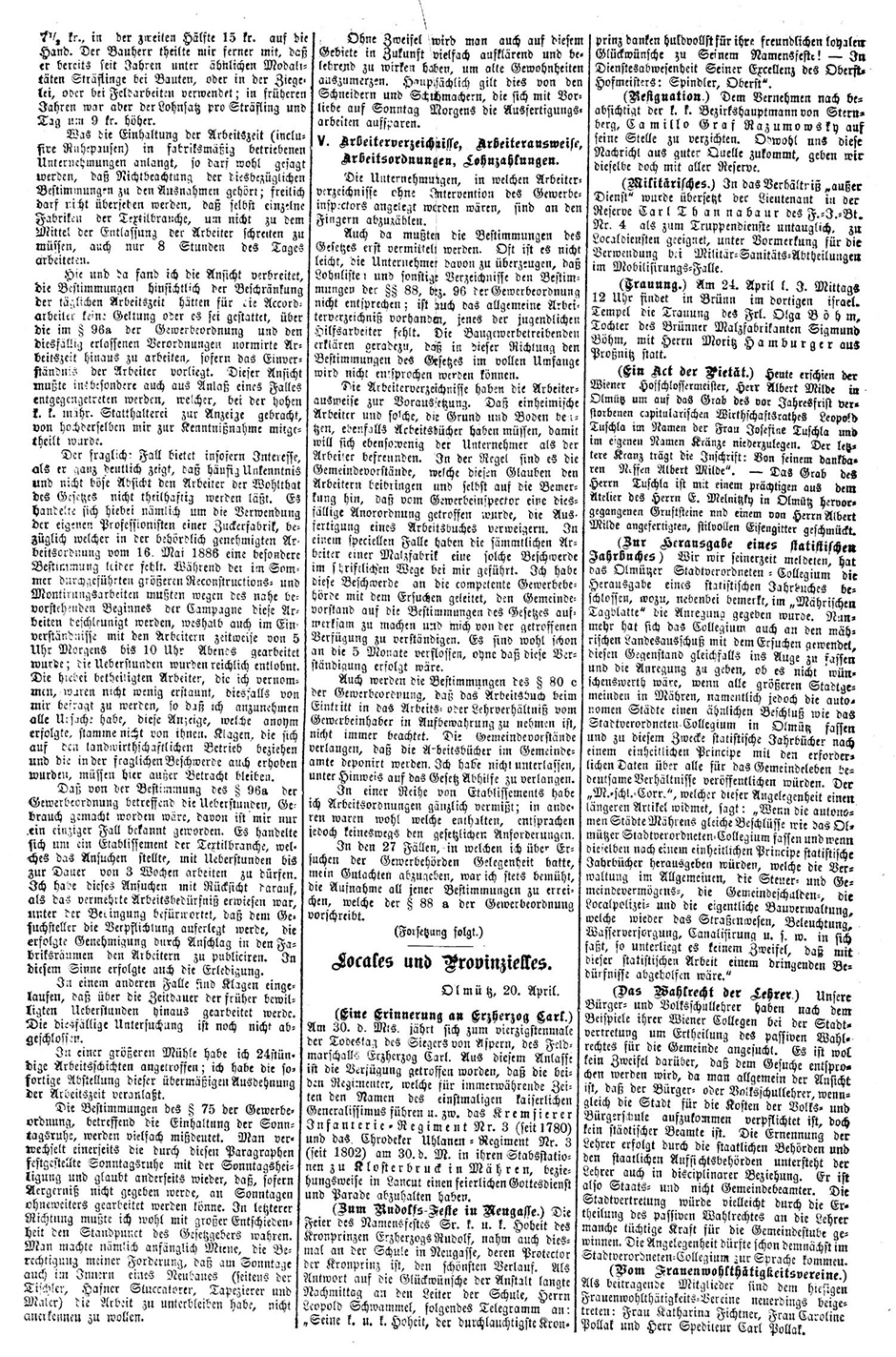 Archivbild: Mährisches Tagblatt, rechte Spalte, oben