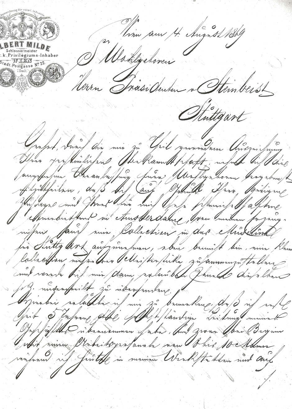 Archivbild: Brief an den Präsitenden der Zentralstelle für Gewerbe und Handel 1/4