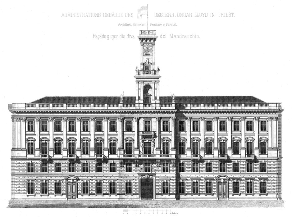 Archivbild: Administrationsgebäude des Österr.-ungar. Lloyd in Triest, Fassade gegen die Riva del Mandraechio