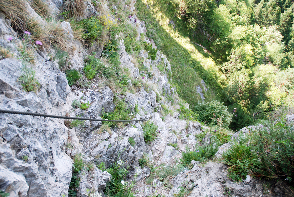 Pittentaler Steig, steile Rinne (B/1+) Rückblick