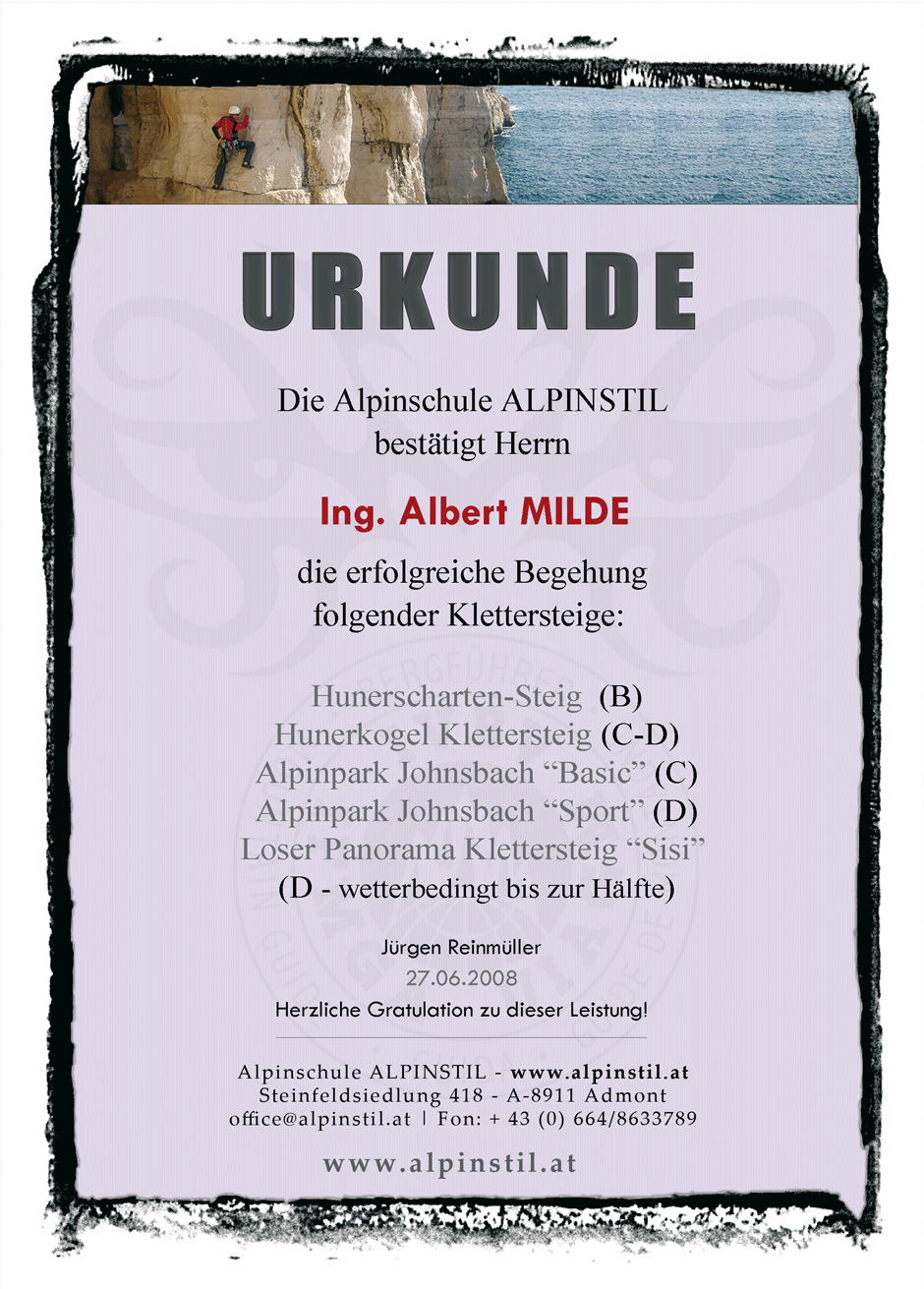 Urkunde Alpinschule Alpinstil