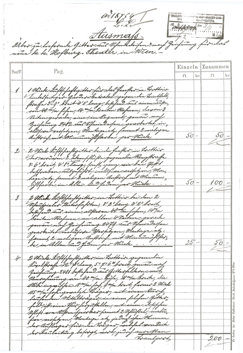 Lieferung von Luftschachtgitter für das Hofburgtheater durch Albert Milde, Blatt 9