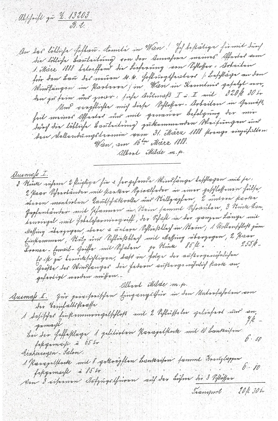 Herstellung von Schlosserarbeiten für das Hofburgtheater durch Albert Milde (Annahmebestätigung), Blatt 3