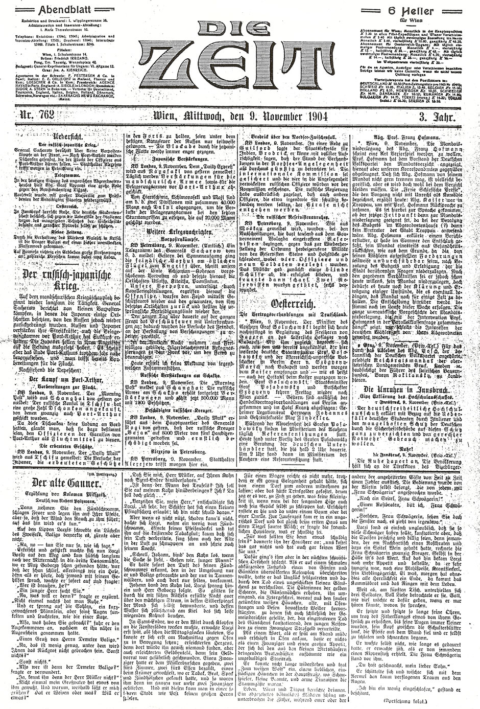 Die Zeit, 9.11.1904; Deckblatt