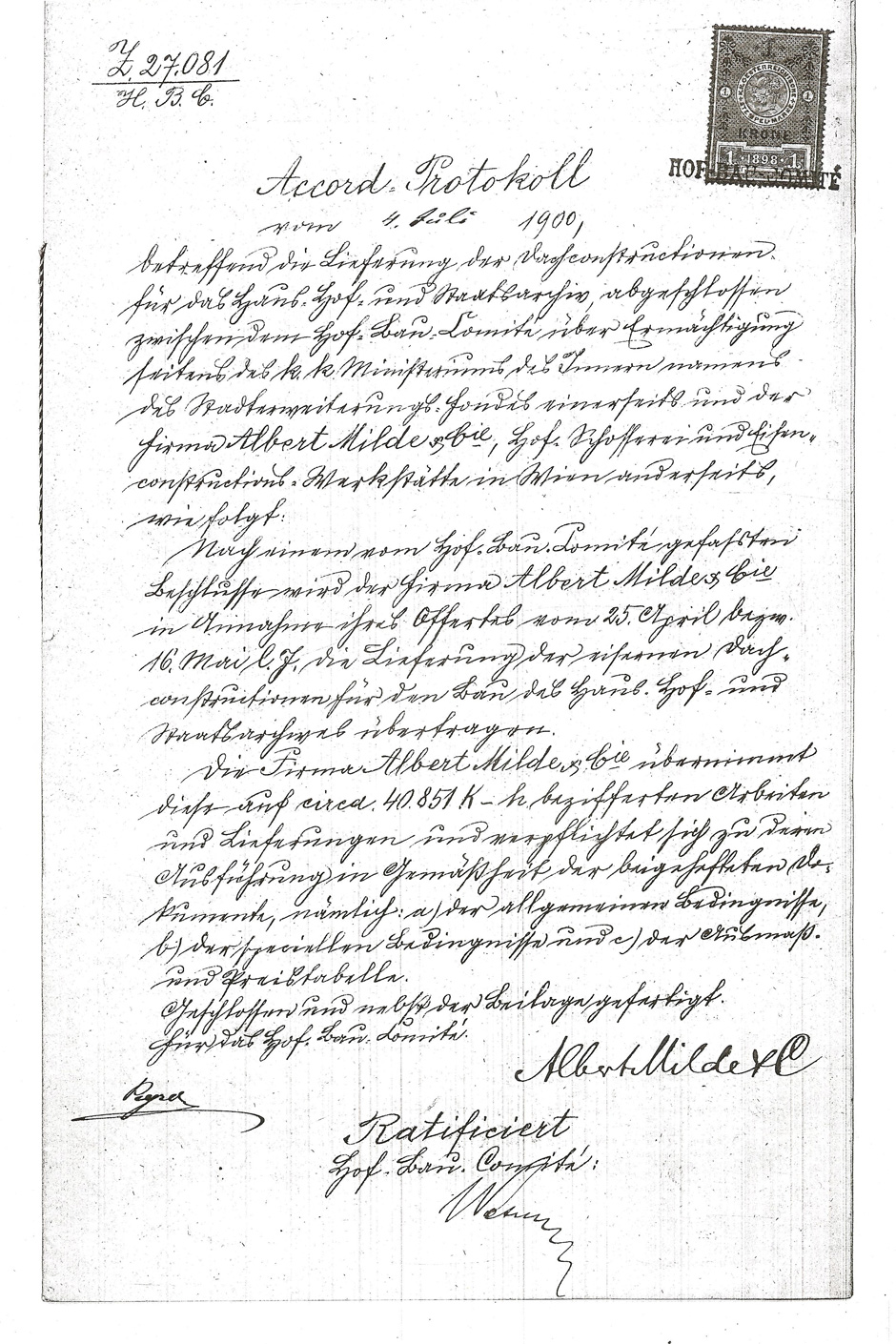 Lieferung von Dachkonstruktionen für das Haus-Hof-Staatsarchiv, Blatt 1