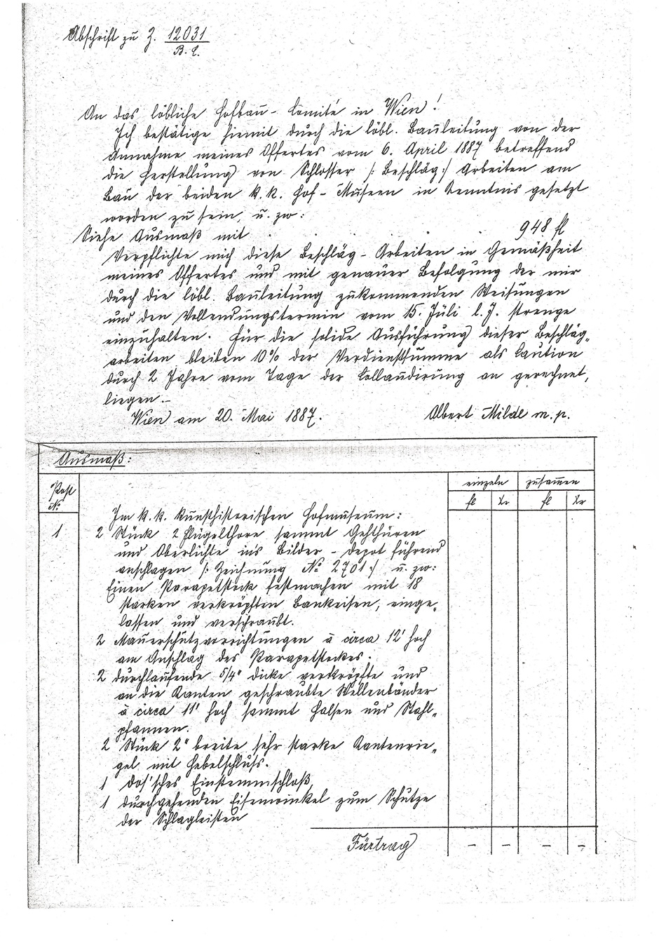 Herstellung von Beschläge Arbeiten für die Hofmuseen Blatt 2