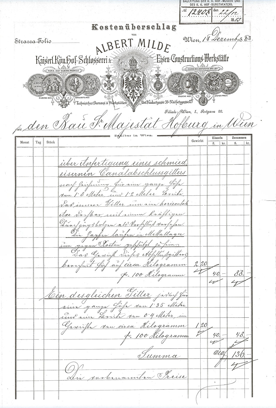 Lieferung von Kanalabschlussgitter, Blatt 3