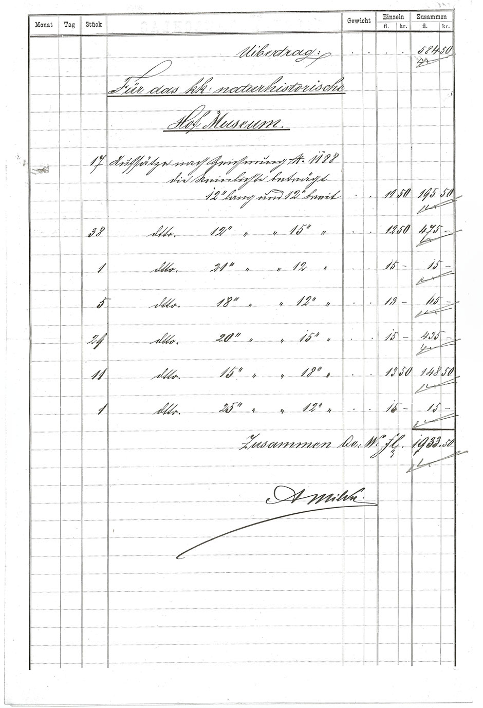 Lieferung von schmiedeeisernen Aufsätzen der Schornsteine für die Hofmuseen, Blatt 18