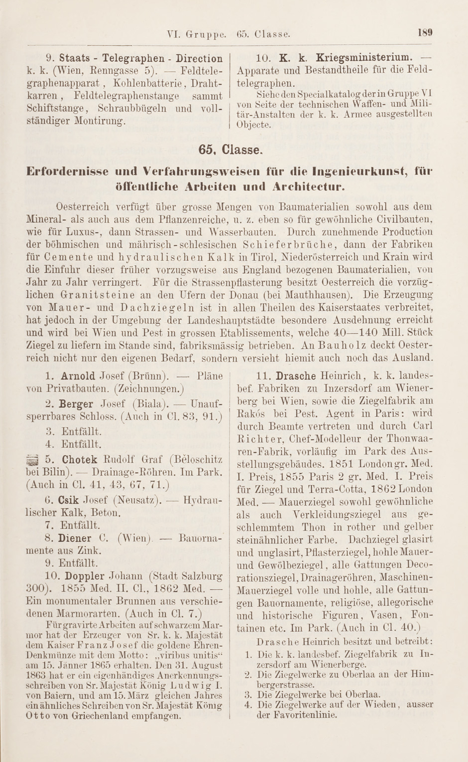 Archivbild 3: VI. Gruppe. 65. Klasse Erfordernisse und Verfahrungsweisen für die  Ingenieurkunst, für öffentliche Arbeiten und Architektur der Internationalen Ausstellung zu Paris 1867