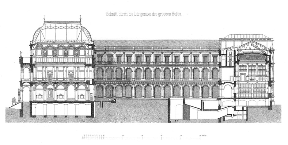 Archivbild: Wiener Universität, Schnitt durch die Längsachse des großen Hofes