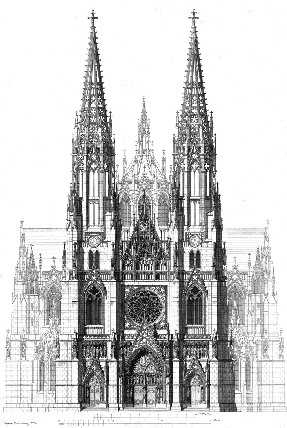 Archivbild 1: Hauptfassade der Votivkirche in Wien (Bauzeichnung)